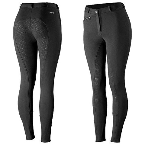HORZE Active Women's Horse Riding Pants Breeches - Silicone Full Seat - Black - Size 34