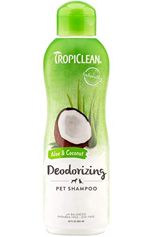 TropiClean Aloe & Coconut Deodorizing Shampoo for Pets, 20oz - Helps Effectively Eliminate Dog and Cat Odors, Made in the USA