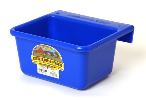 Plastic Mini Feeder (Blue) Durable & Mountable Plastic Feed Bucket for Livestock & Pets (6 Quart) (Item No. MF6BLUE)