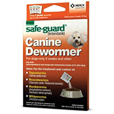 Safe-Guard (fenbendazole) Canine Dewormer for Dogs, 1gm pouch (ea. pouch treats 10lbs.)