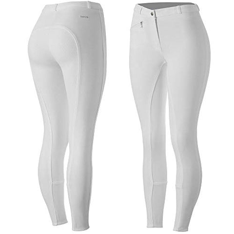 HORZE Active Women's Horse Riding Pants Breeches - Silicone Full Seat - White - Size 26